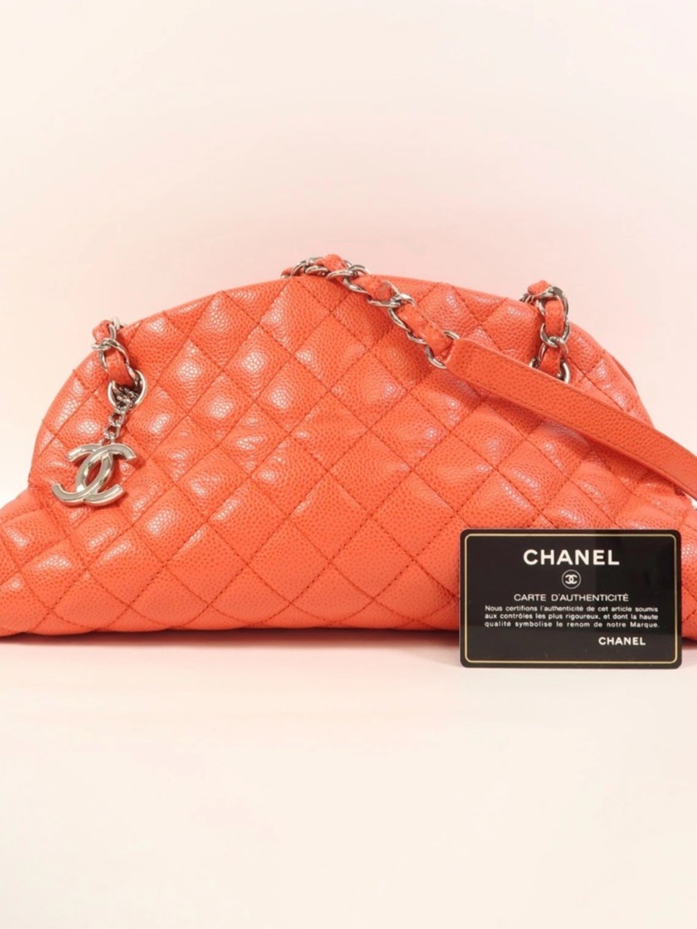 Chanel Quilted Bowling Bag Chain-Trim Shoulder Bag in Coral Orange